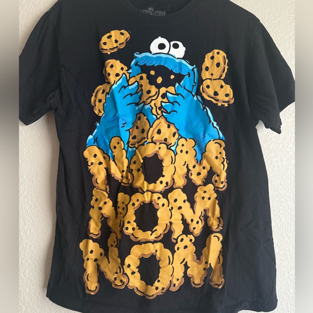Sesame Street Black Short Sleeve Shirt Size Large Cookie Monster